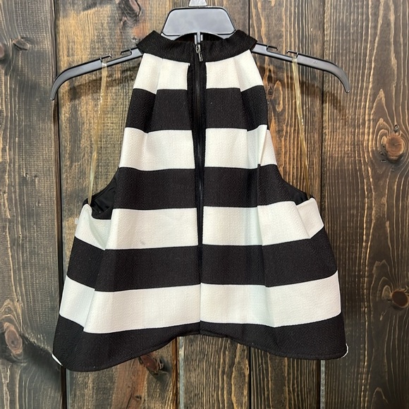NWT Do+Be Crop Top S Halter Black White Pleated Dressy Striped Overlay Cocktail - Picture 3 of 7